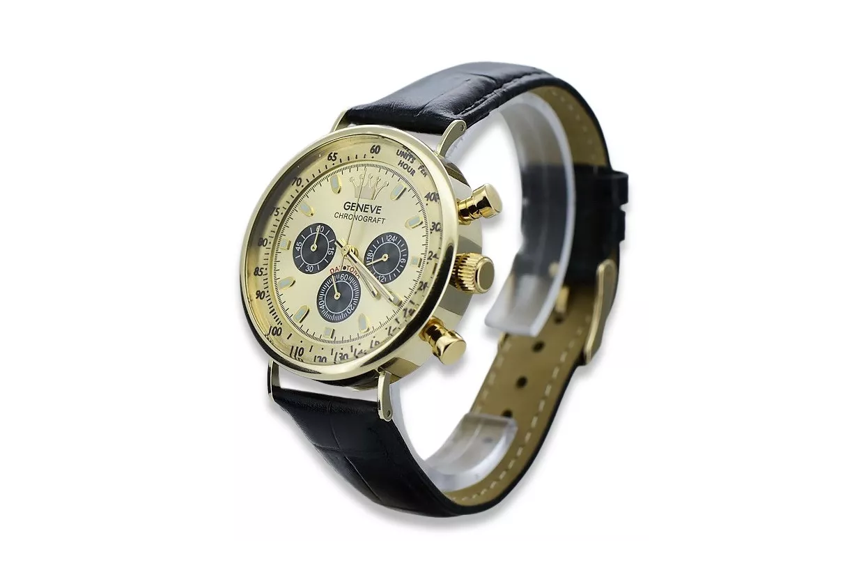 Жълт 14k 585 златен мъжки часовник Geneve mw012y-gb