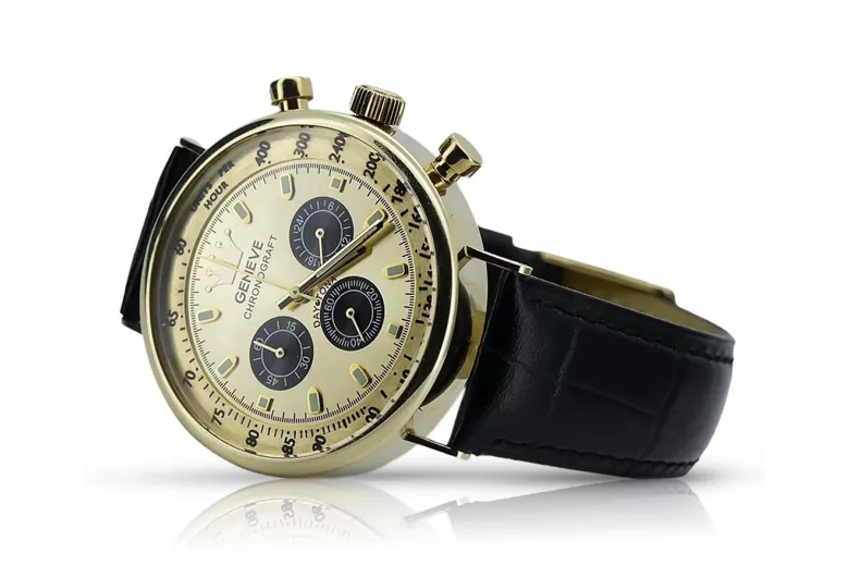 Жълт 14k 585 златен мъжки часовник Geneve mw012y-gb