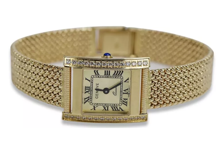 Montre Femme Or 14K, Rectangulaire, Italienne, Zircone