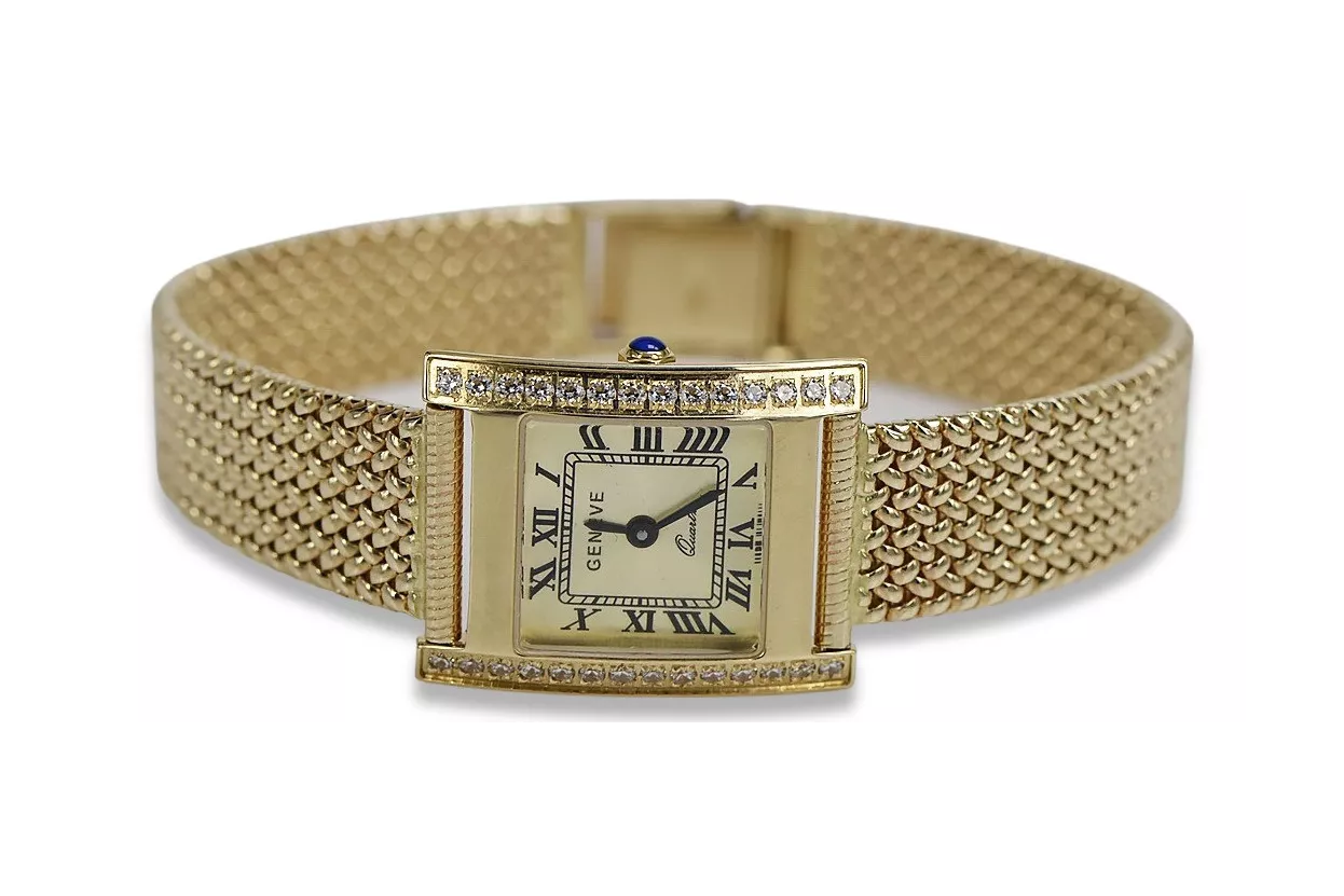 14K Gold Women's Watch, Rectangular, Italian, Cyrkonia