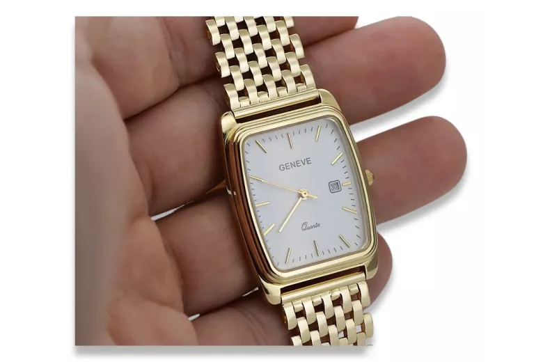 Gold men's watch Geneve ★ zlotychlopak.pl ★ Gold purity 585 333 Low Price!