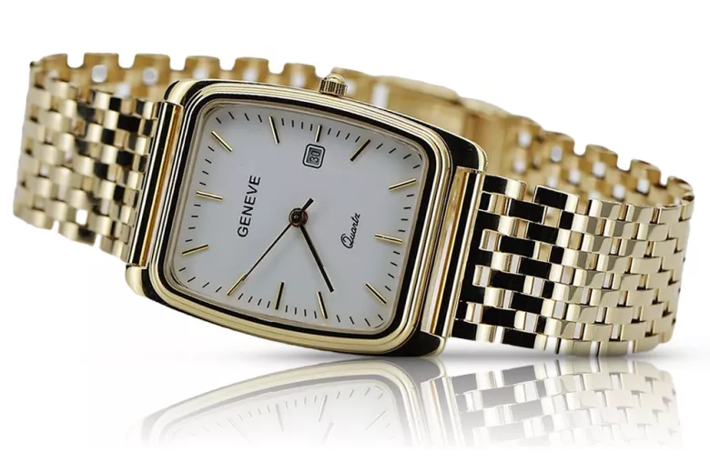 Goldene Herrenuhr Geneve ★ zlotychlopak.pl ★ Gold Reinheit 585 333 Niedriger Preis!