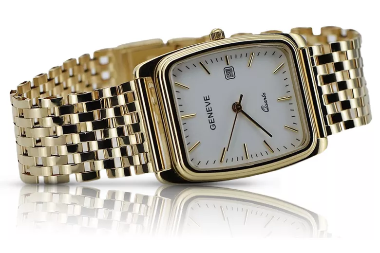 Gold men's watch Geneve ★ zlotychlopak.pl ★ Gold purity 585 333 Low Price!