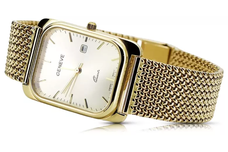 Gold men's watch Geneve ★ zlotychlopak.pl ★ Gold purity 585 333 Low Price!