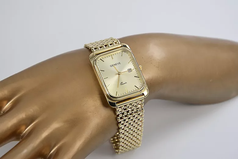 Gold men's watch Geneve ★ zlotychlopak.pl ★ Gold purity 585 333 Low Price!