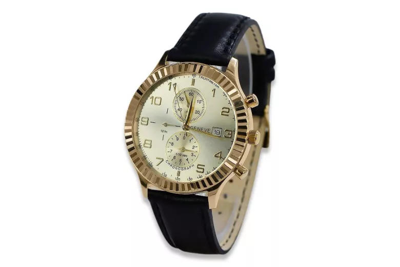 Gold men's watch Geneve ★ zlotychlopak.pl ★ Gold purity 585 333 Low Price!