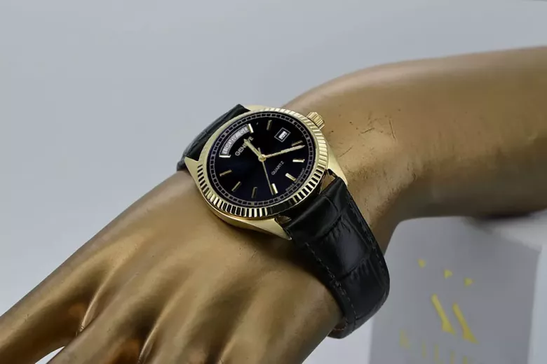 Gold men's watch Geneve ★ zlotychlopak.pl ★ Gold purity 585 333 Low Price!