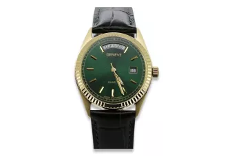 Yellow 14k gold men's women's Geneve green dial watch mw013ydgr