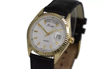 Gelb 14k Gold Männer Frauen Geneve weiß Zifferblatt Uhr mw013ydw