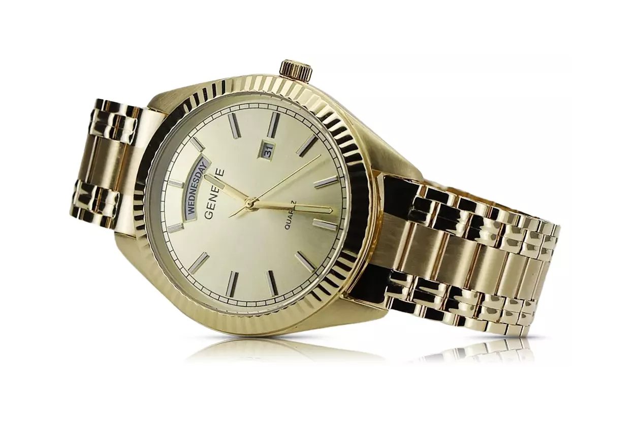 Gold men's watch Geneve ★ zlotychlopak.pl ★ Gold purity 585 333 Low Price!