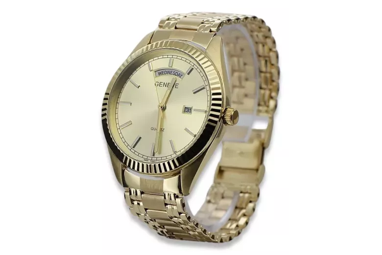 Gold men's watch Geneve ★ zlotychlopak.pl ★ Gold purity 585 333 Low Price!