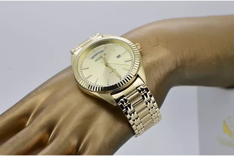 Złoty zegarek męski 14k 585 Geneve mw008ydy&mba012yo