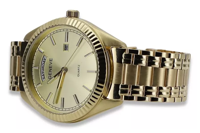 Gold men's watch Geneve ★ zlotychlopak.pl ★ Gold purity 585 333 Low Price!