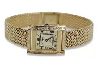 14K Gold Women's Watch, Rectangular, Italian, Cyrkonia