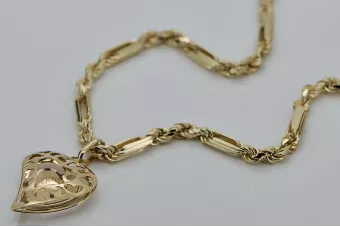 Богородица Дева Мария 14k златна висулка & Corda Figaro верига pm017yM&cc082y