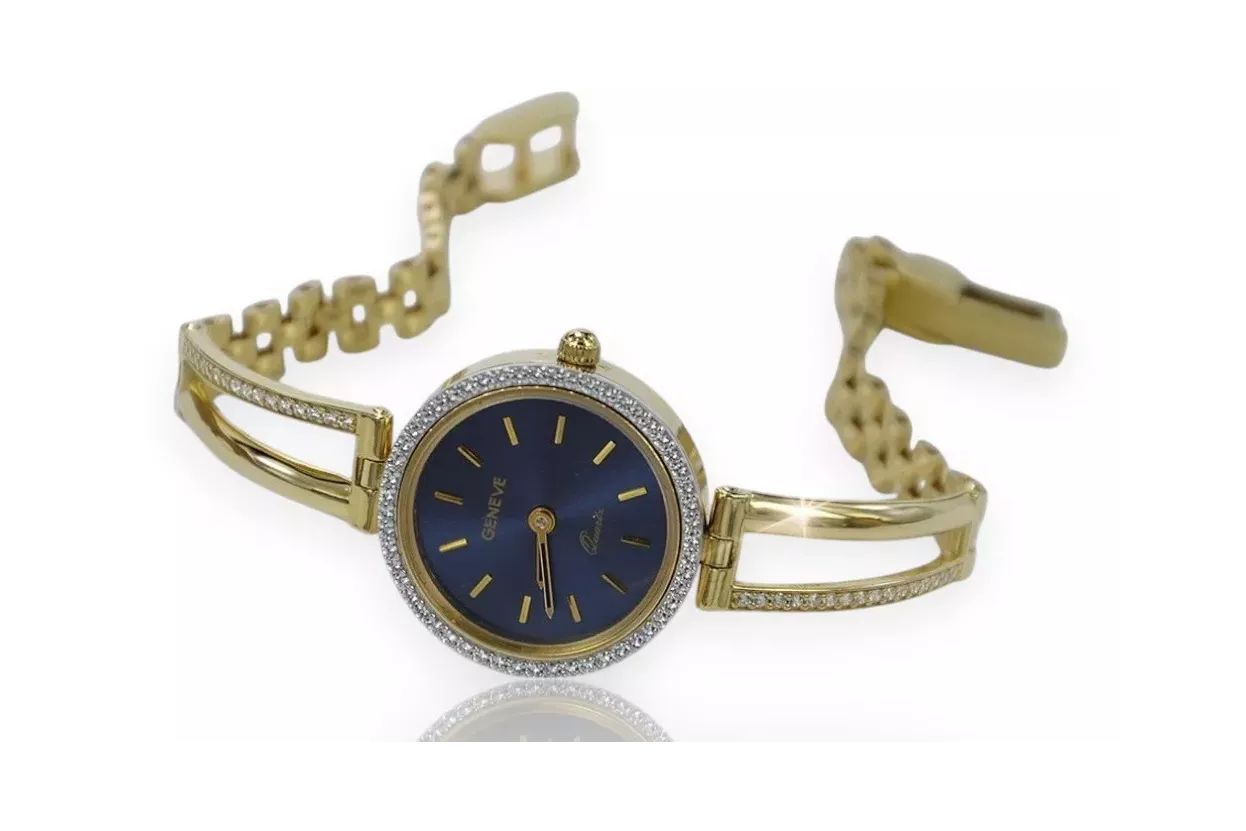 Amarillo dama de oro de 14k línea azul esfera Geneve reloj lw075ydbl