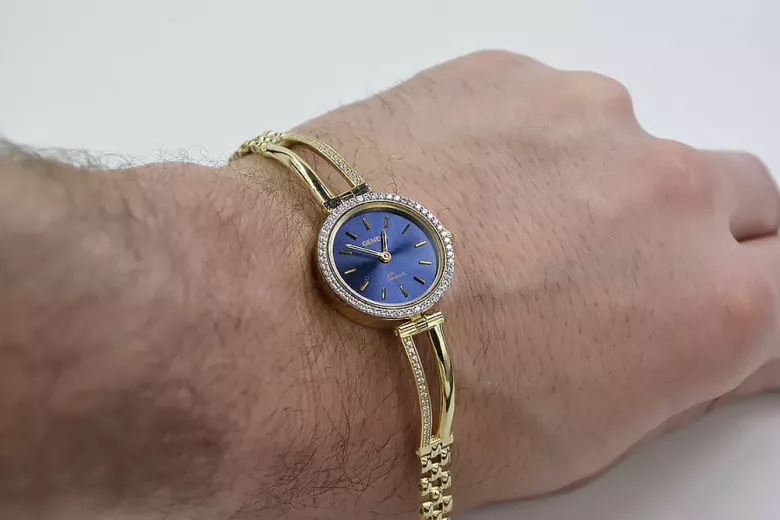 Amarillo dama de oro de 14k línea azul esfera Geneve reloj lw075ydbl