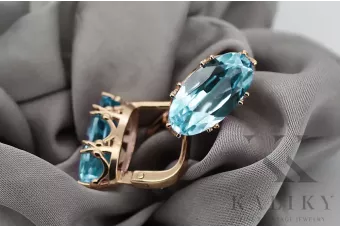 Оригинален винтидж 14-каратово розово злато с аквамарин пръстен в стил ретро vec021r