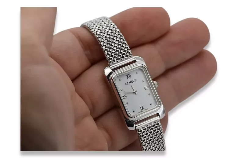 Montre carrée pour femme en or blanc 14 carats, lw003wdw&lbw003w