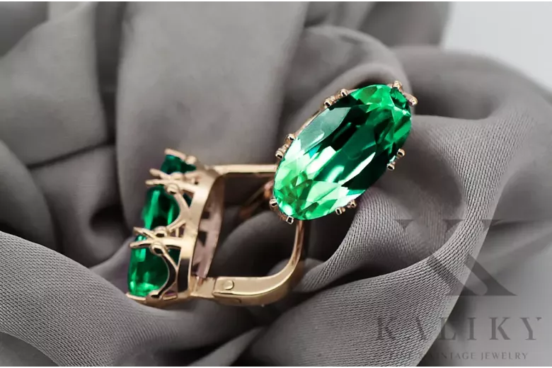 Vintage style Ring Emerald Original Vintage 14K Rose Gold vec021r