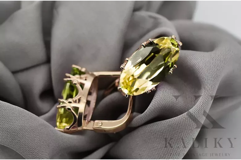 Original Vintage 14K rosa oro amarillo peridoto anillo estilo vintage vec021r