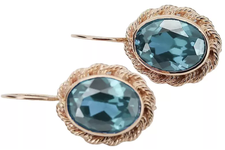 Aquamarine Original 14K Rose Gold Pendientes estilo vintage vec007r