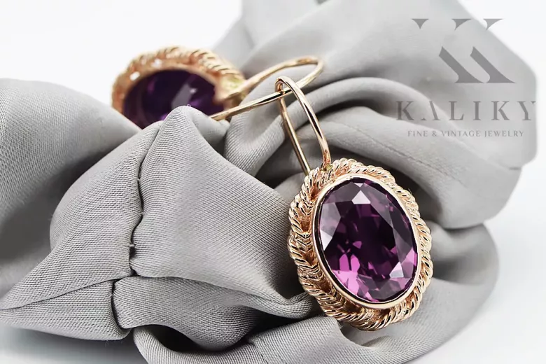 Amethyst Original 14K Rose Gold earrings Vintage Jewlery vec007r