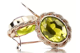 Original 14K Aur Roz Galben Peridot cercei Vintage vec007r