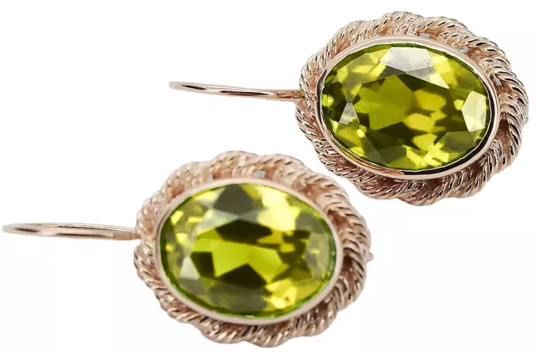 Original 14K rosa oro amarillo peridot pendientes vintage vec007r