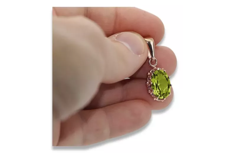 Pendant Yellow Peridot Original Vintage 14K Rose Gold Vintage craft vpc008r