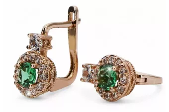 Vintage style 14k rose pink gold 585 Emerald Zircon earrings cec003r