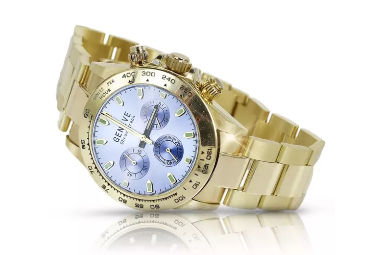 Reloj de Hombre de Oro 14K, Esfera Azul, 40mm - Geneve