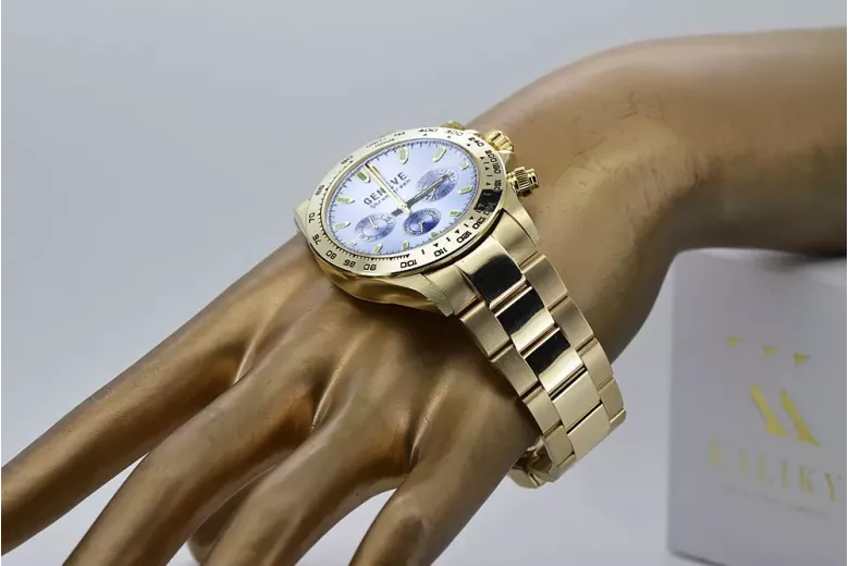 Reloj de Hombre de Oro 14K, Esfera Azul, 40mm - Geneve