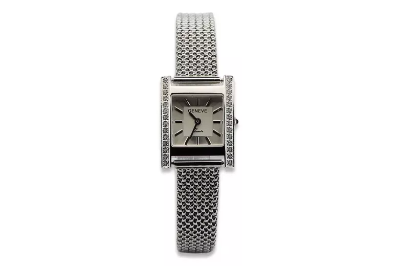 14K White Gold Diamond Watch, Прямоугольный 0.25ct lwd035wds&lbw003w