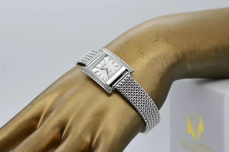 Zegarek damski 14k Geneve z białego złota, brylant 0.25ct  | Zlotychlopak.pl