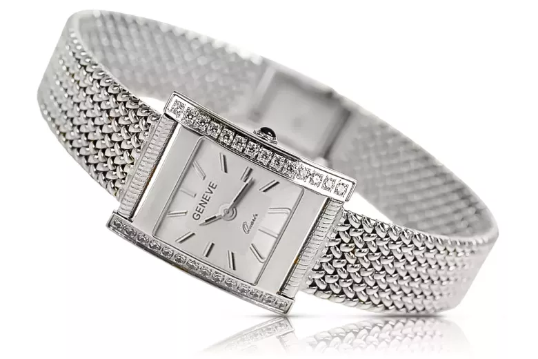 14K White Gold Diamond Watch, Rectangular 0.25ct lwd035wds)