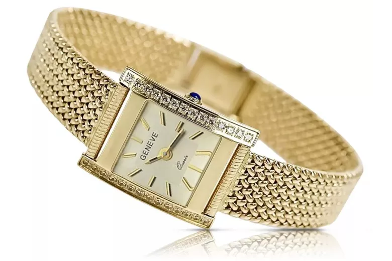 14K Gold Diamond Women's Watch, Rectangle 0.25ct lwd035ydg&lbw003y