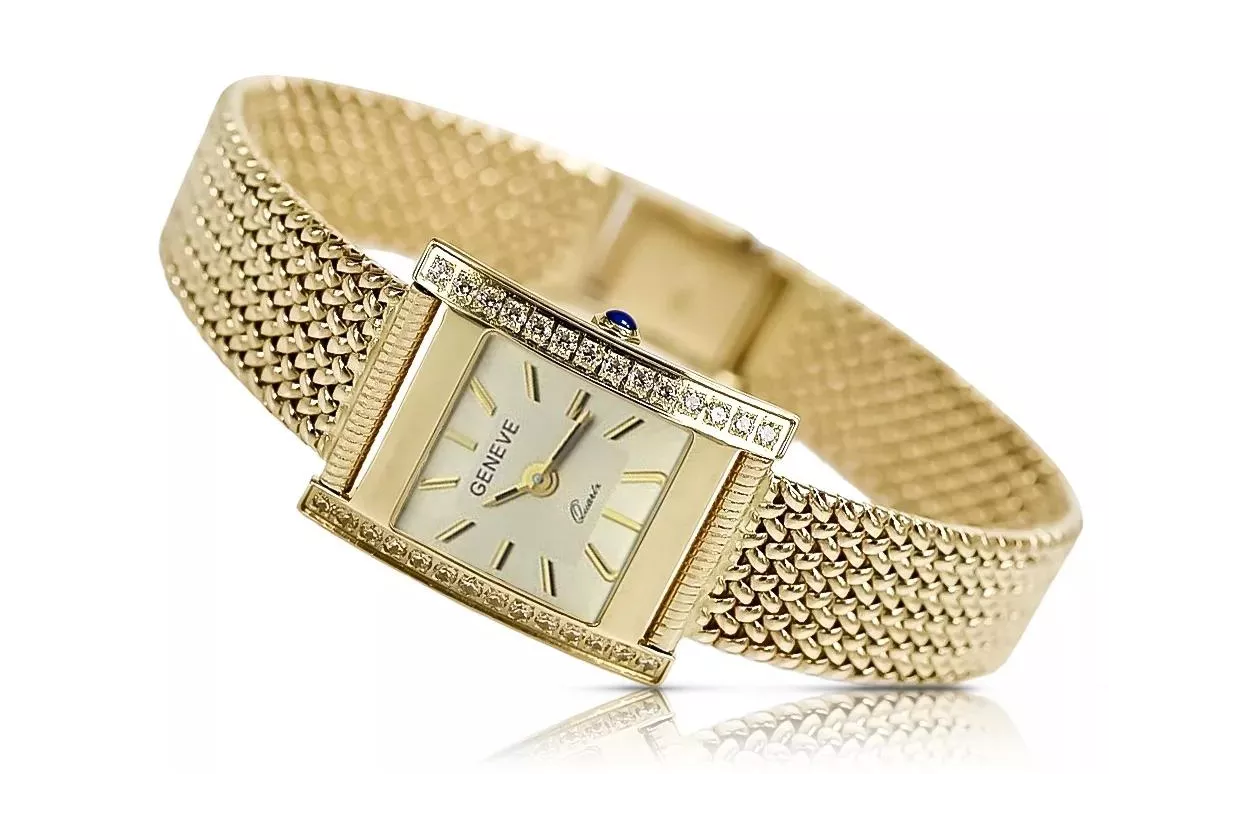 14K Gold Diamond Women's Watch, Rectangle 0.25ct lwd035ydg)