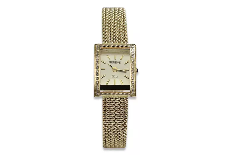 14K reloj de diamantes de oro, rectángulo 0.25ct lwd035ydg pacientelbw003y