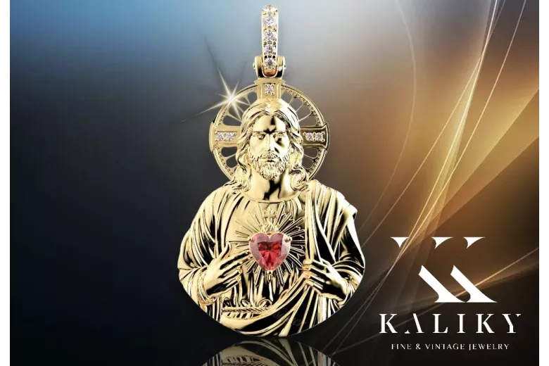 Colgante con icono de medallón de Jesús ★ https://zlotychlopak.pl/es/ ★ Oro 585 333 precio bajo