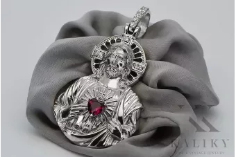 Silver 925 Jesus pendant icon with ruby pj006s