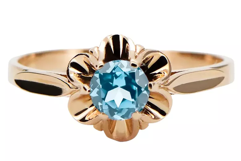 Vintage Ring Aquamarine Original 14K Rose Gold vrc004r