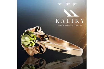 Вінтажна ювелірна каблучка з жовтого перідоту. Оригінальний вінтаж з 14-каратного рожевого золота vrc004r