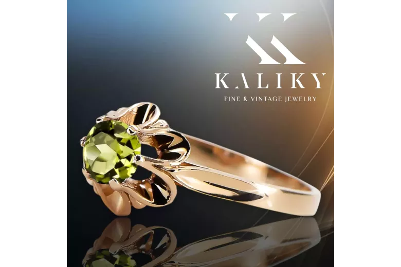 Винтажное ювелирное кольцо Yellow Peridot Original Vintage 14K Rose Gold vrc004r