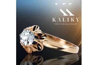 Styl Vintage Pierścionek Cyrkonia Oryginalny wyrób Vintage 14k z różowego złota vrc004r