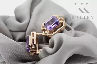 Rose pink 14k 585 gold alexandrite diamond earrings vec020r Vintage Russian Soviet style