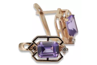 Розово розово 14k 585 злато Александрит диаманти обеци vec020r Винтаж руски съветски стил