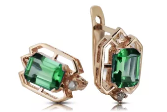Kolczyki Vintage Biżuteria z różowego14k złota 585 ze szmaragdem i diamentem vec020r