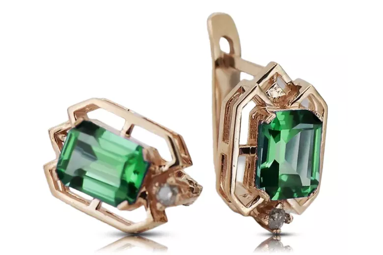 Kolczyki Vintage Biżuteria z różowego14k złota 585 ze szmaragdem i diamentem vec020r