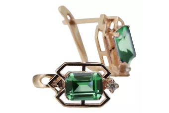 Kolczyki Vintage Biżuteria z różowego14k złota 585 ze szmaragdem i diamentem vec020r